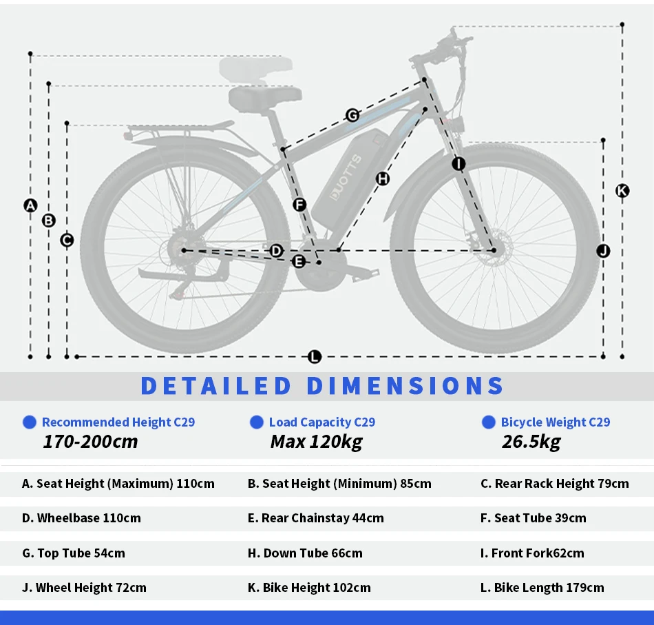 EU UK Warehouse Stock Duotts C29 Dual Battery Dirt Electric Bicycle Ebike Hybrid Electric Mountain Dirt E Bike For Adults - Image 18