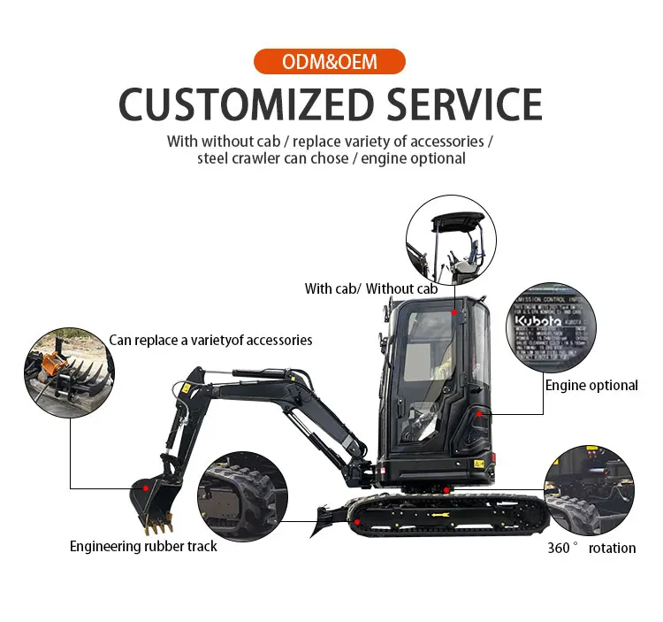 Customized mini excavator 2.5 ton kubota engine epa mini escavadeira digger micro excavator euro 5 excavators 1 ton 2 ton - Image 11