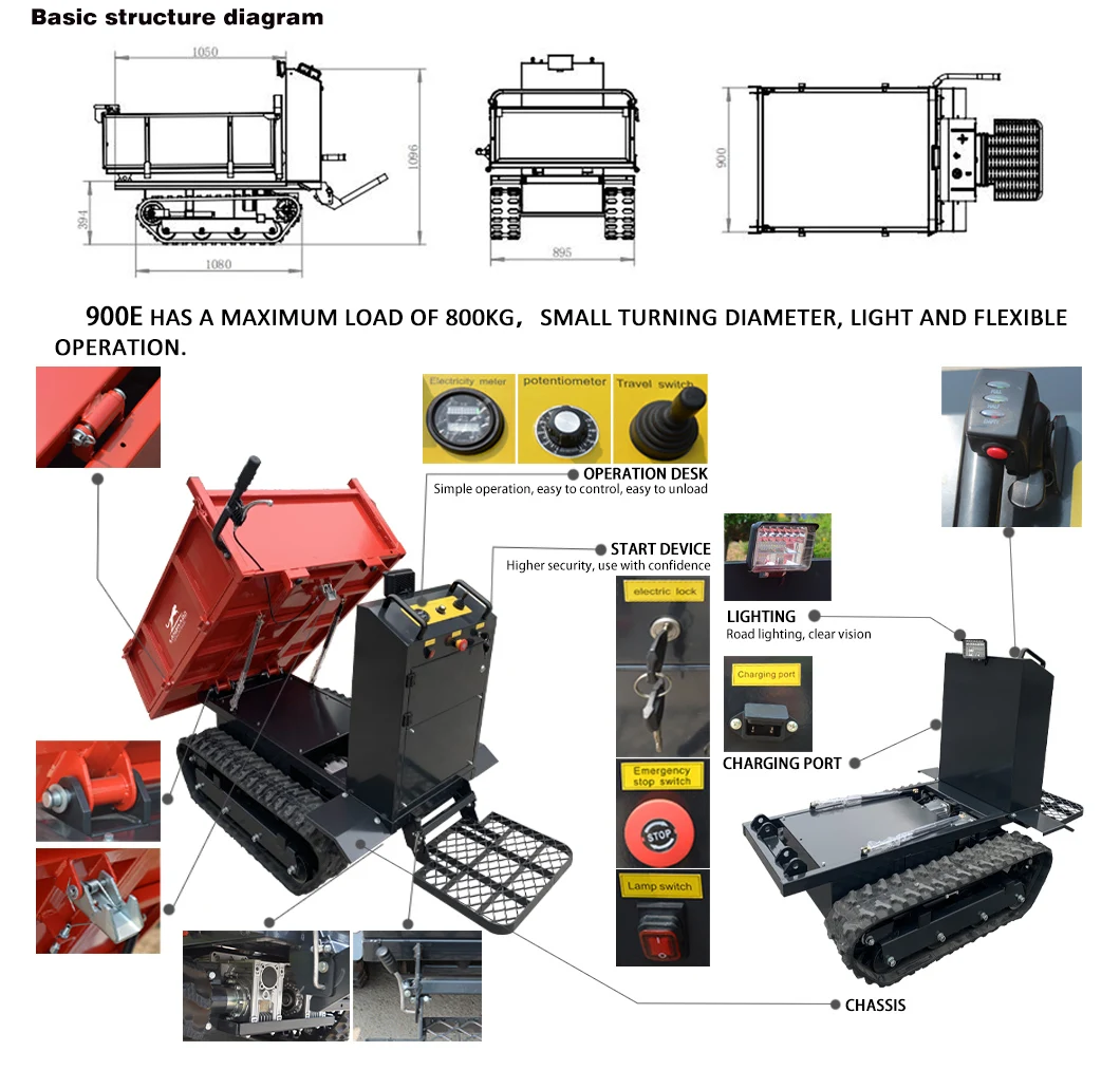 Forestry Small Electric Crawler Transport Truck 500KG High Horsepower Farm Use Dump Truck Efficient Transport Vehicle Customized - Image 12
