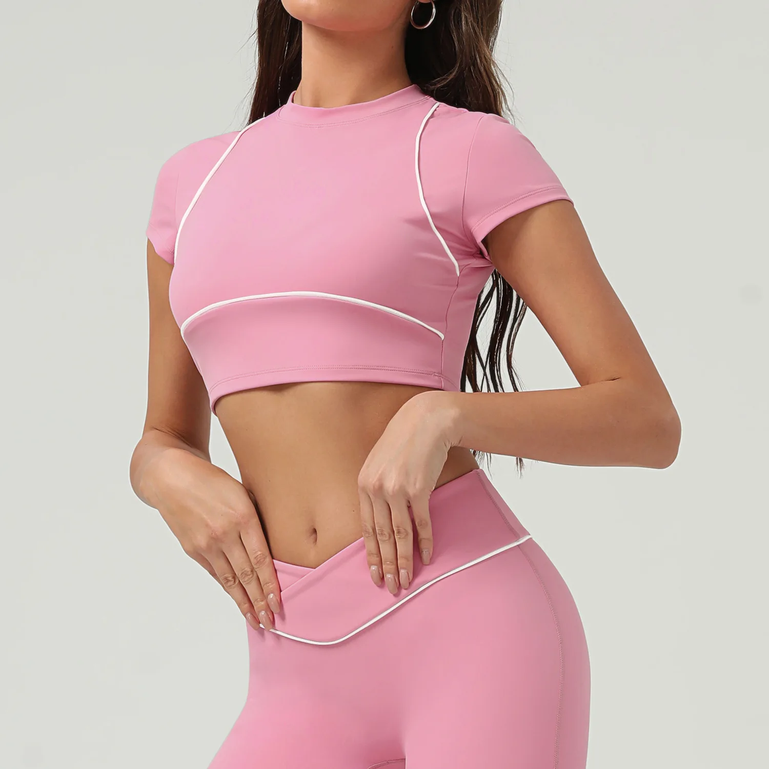 Yoga Top Sport T Shirts Women Fitness Clothes Workout Short-sleeved Crop Top Gym Running Active Wear Push Up Sport Top