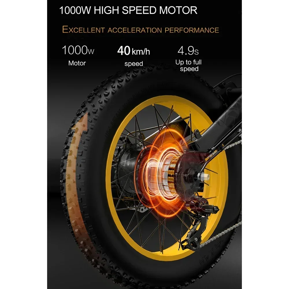 Electric Bike 1000W motor 48V17.5AH battery 7-speed city auxiliary Electric Bike 20*4.0 tire mountain off-road Electric Bike - Image 4