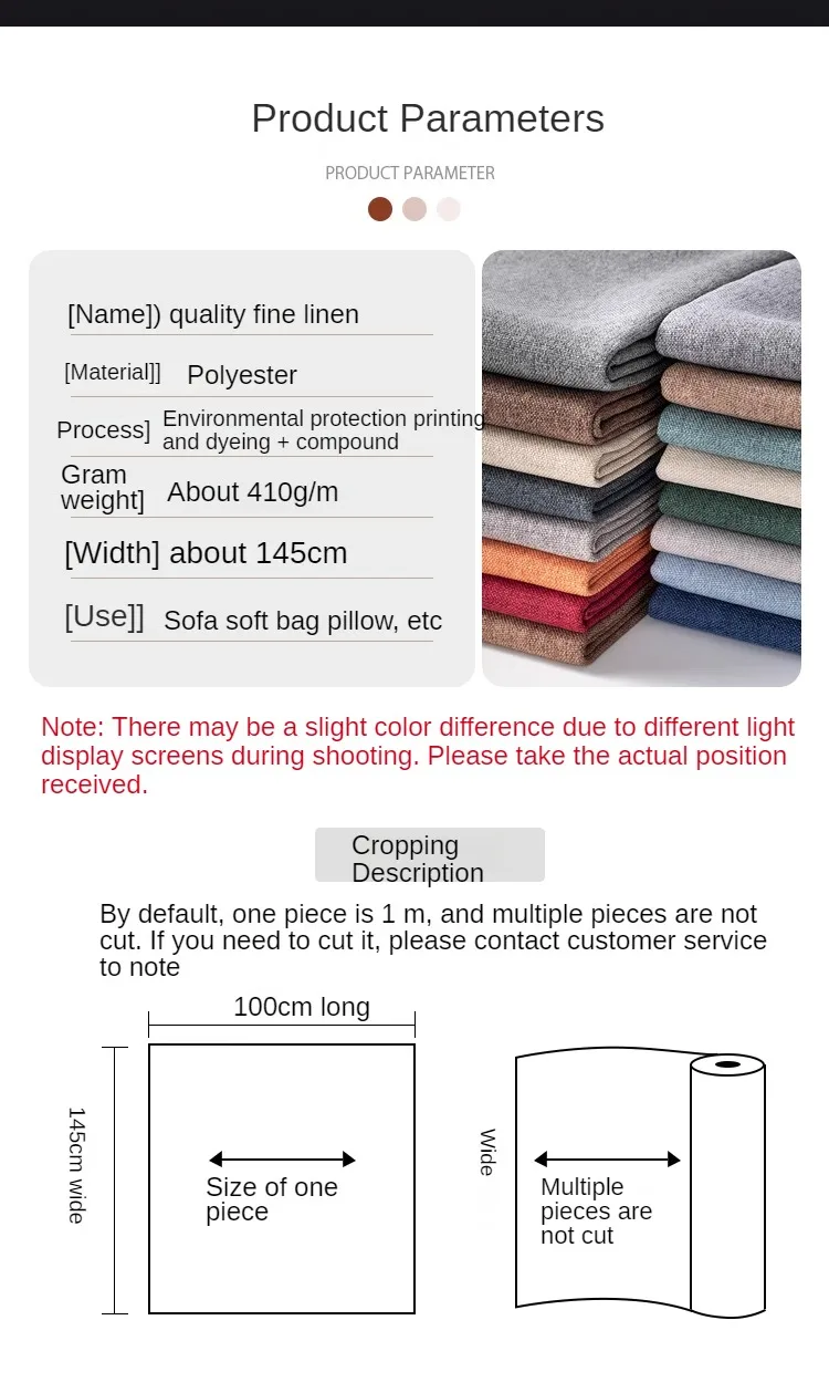 Thickened Plain Linen Fabric Fine By The Meter for Tablecloth Bags Pillow Cushion Cover Sewing Sofa Cloth Wearable Beige Gray - Image 36