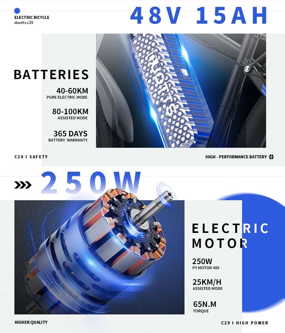 EU UK Warehouse Stock Duotts C29 Dual Battery Dirt Electric Bicycle Ebike Hybrid Electric Mountain Dirt E Bike For Adults - Image 12