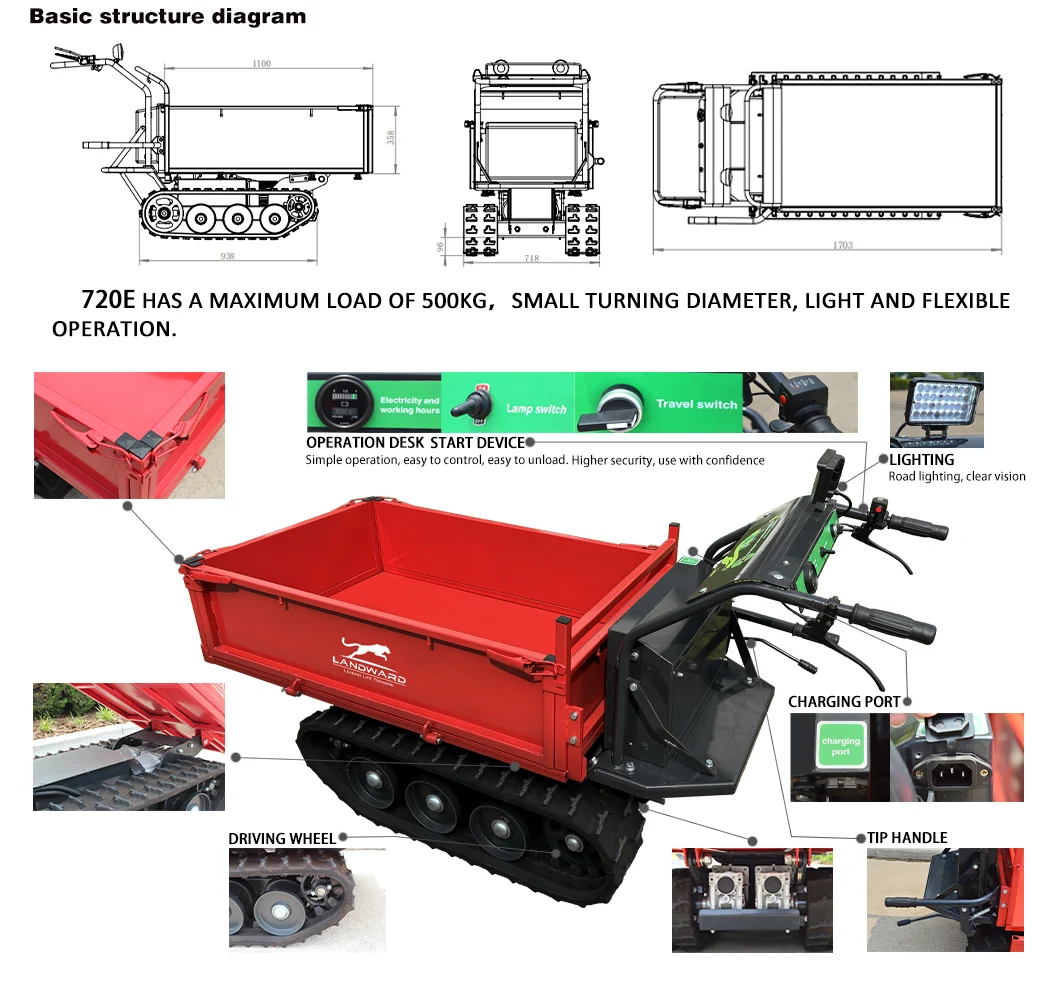 Forestry Small Electric Crawler Transport Truck 500KG High Horsepower Farm Use Dump Truck Efficient Transport Vehicle Customized - Image 16